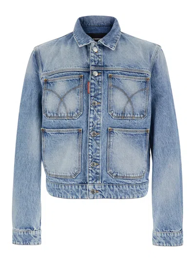 Dsquared2 Diagonal-wash Pockets Jacket In Blue