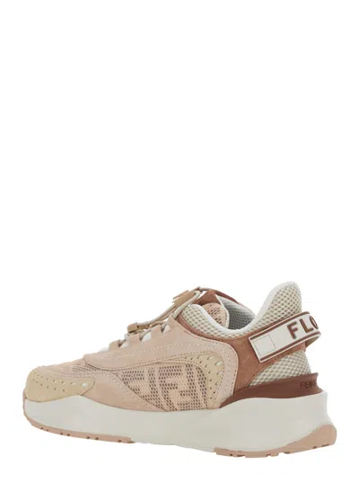 Fendi Mesh Flow Sneakers Perforated Design Pull Tab In Neutral