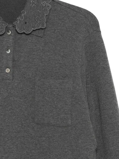 Jnby Strickpullover Mit Spitzenkragen In Gray