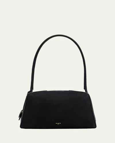 Alaïa Le Bouledogue Bowling Shoulder Bag In Nubuck Leather In Black