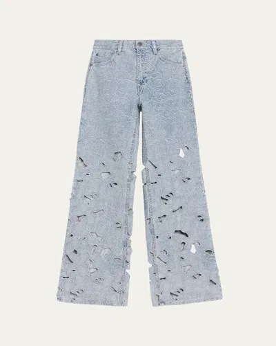 Alice And Olivia Chic High Rise Embroidered Eyelet Jeans In Rockstblue In Blue