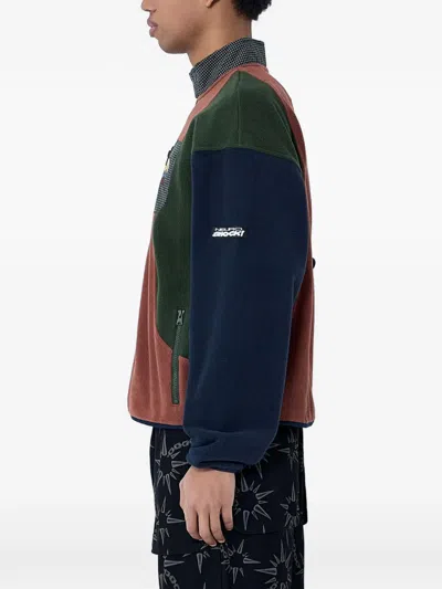 Brain Dead Contrasting-panel Button-placket Sweatshirt In Brown