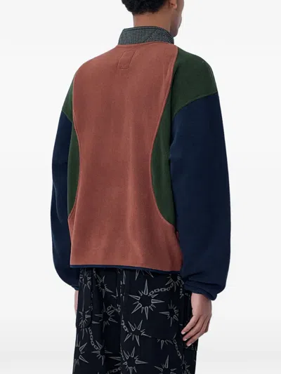 Brain Dead Contrasting-panel Button-placket Sweatshirt In Brown