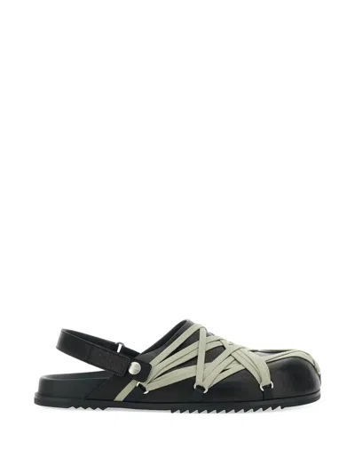 Rick Owens Megalace Mule Granola Black Leather Sandals In Black