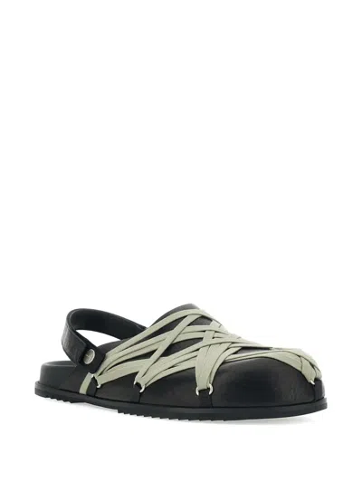 Rick Owens Megalace Mule Granola Black Leather Sandals In Black