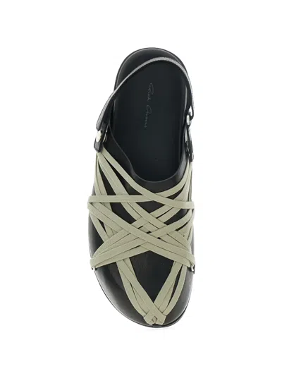 Rick Owens Megalace Mule Granola Black Leather Sandals In Black