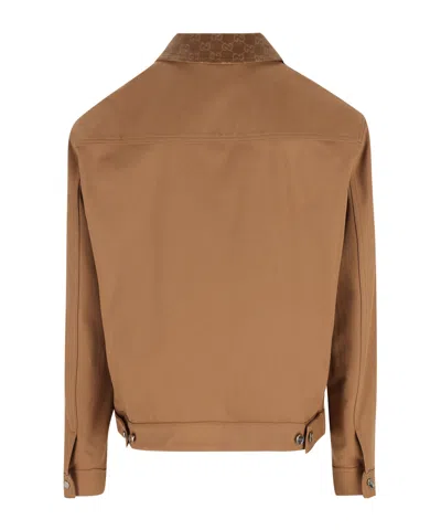 Gucci Blazer Camel Patterned Collar Buttoned Flap Pockets In Brown
