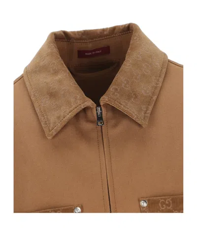 Gucci Blazer Camel Patterned Collar Buttoned Flap Pockets In Brown