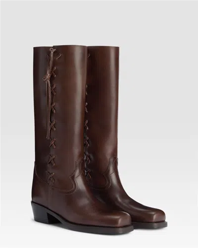 Paris Texas Roxanne Leather Knee High Block Heel Boots In Brown