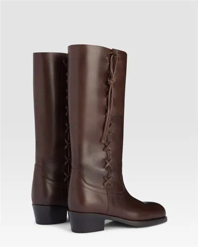 Paris Texas Roxanne Leather Knee High Block Heel Boots In Brown