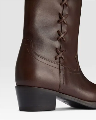 Paris Texas Roxanne Leather Knee High Block Heel Boots In Brown