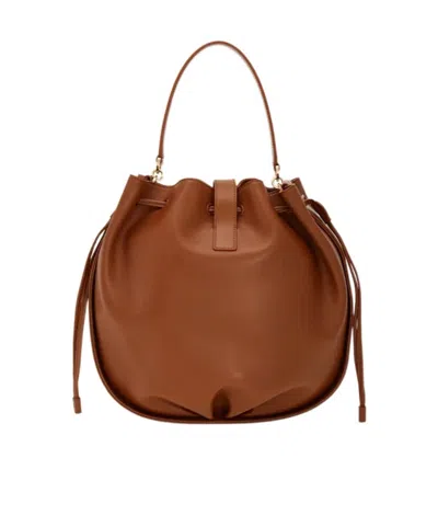 Ferragamo Hug Buckle Leather Bucket Bag In Brown