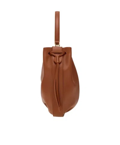 Ferragamo Hug Buckle Leather Bucket Bag In Brown