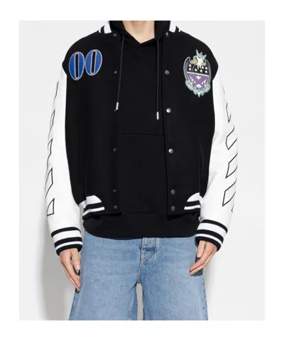 Off-white Royal Jewels Leather Wool Varsity Jacket In Black