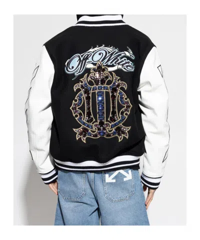 Off-white Royal Jewels Leather Wool Varsity Jacket In Black