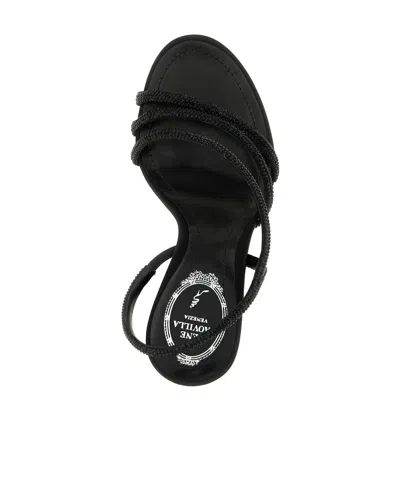 René Caovilla Erin Sandals Open Toe Textured Straps In Black