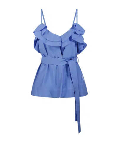 P.a.r.o.s.h Ruffled Belt Blouse In Blue