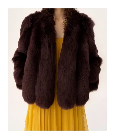 Chloé Oversized Shearling Short Coat In Brown