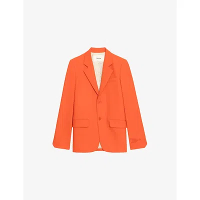 Zadig & Voltaire Womens Tangerine Vanille Single-breasted Woven Blazer In Orange