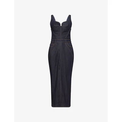 Givenchy Womens Dark Blue Contrast-stitch Panelled Denim Midi Dress In Blue