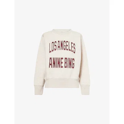 Anine Bing Womens Oatmeal Melange Harry Logo-embroidered Cotton Sweatshirt In White