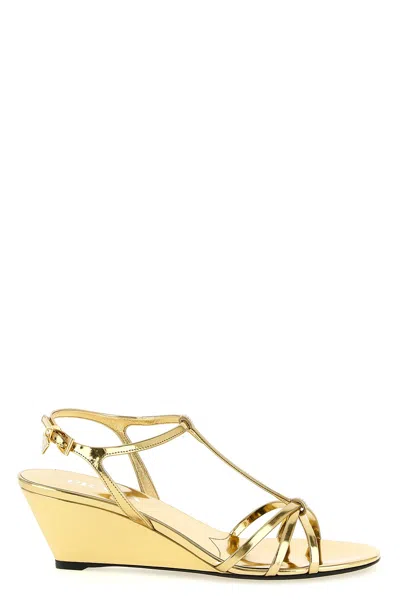 Prada Metallic Wedge Sandals Ankle Strap Open Toe In Multi
