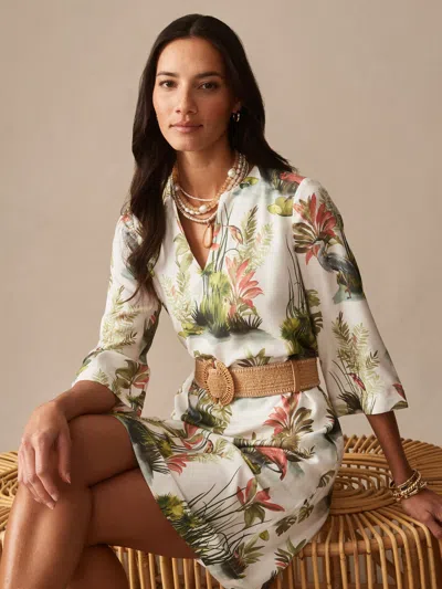 J.mclaughlin Women's Roni Dress In Tidal Palms White/coral/green