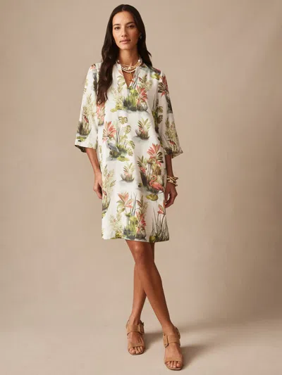 J.mclaughlin Women's Roni Dress In Tidal Palms White/coral/green