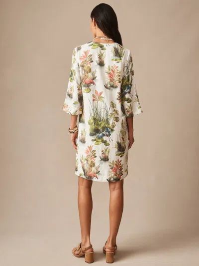 J.mclaughlin Women's Roni Dress In Tidal Palms White/coral/green