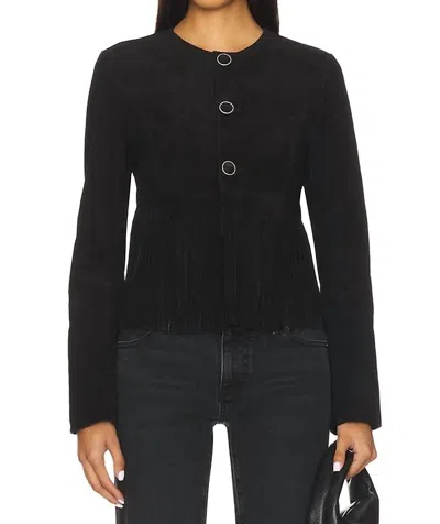 Frame Double-layered Fringed Leather Jacket In Black