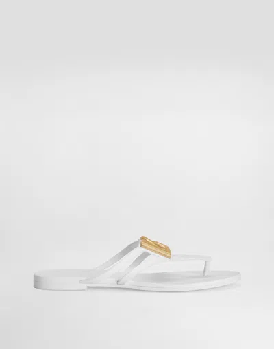 Dolce & Gabbana White Thong Sandals With Logo Plaque On The Front In Rubber Woman In Multi
