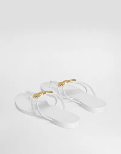 Dolce & Gabbana White Thong Sandals With Logo Plaque On The Front In Rubber Woman In Multi