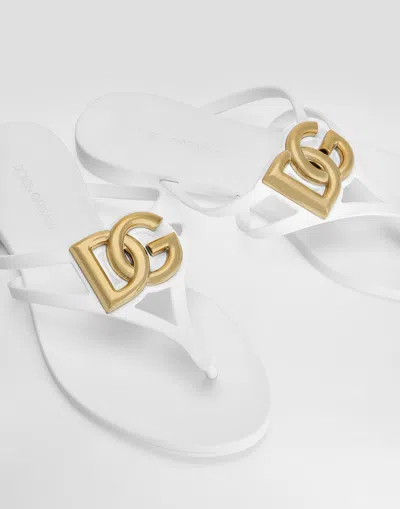 Dolce & Gabbana White Thong Sandals With Logo Plaque On The Front In Rubber Woman In Multi