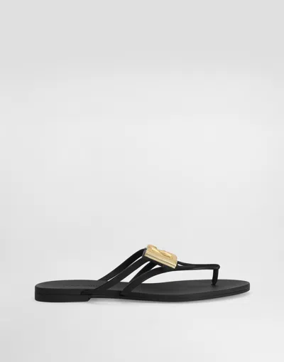 Dolce & Gabbana Black Thong Sandals With Logo Plaque On The Front In Rubber Woman