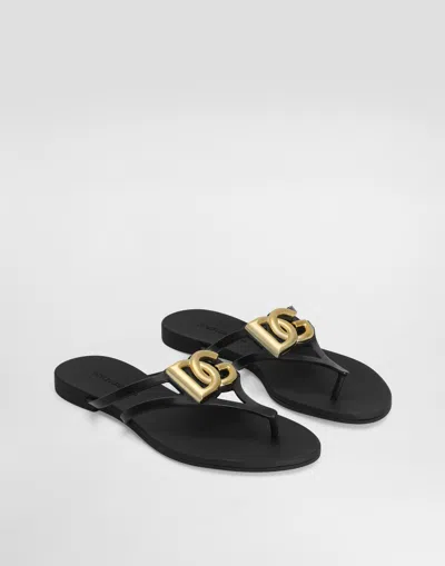 Dolce & Gabbana Black Thong Sandals With Logo Plaque On The Front In Rubber Woman