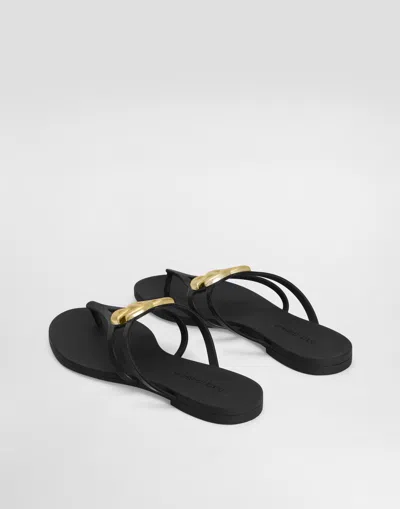 Dolce & Gabbana Black Thong Sandals With Logo Plaque On The Front In Rubber Woman
