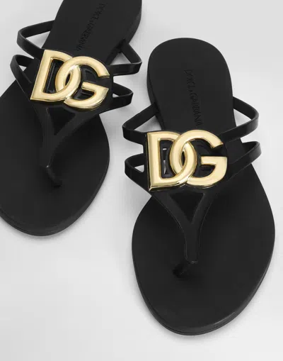 Dolce & Gabbana Black Thong Sandals With Logo Plaque On The Front In Rubber Woman
