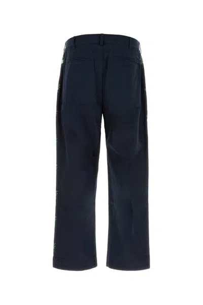 Baziszt Cotton Pine Trousers Floral Side Embroidery In Blue