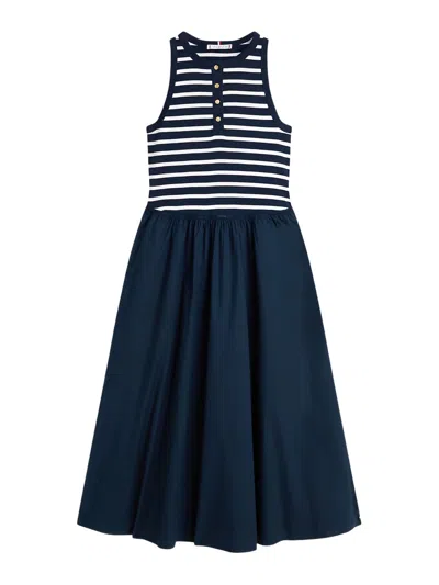 Tommy Hilfiger Sleeveless Dress Gold Buttons Striped Skirt In Blue