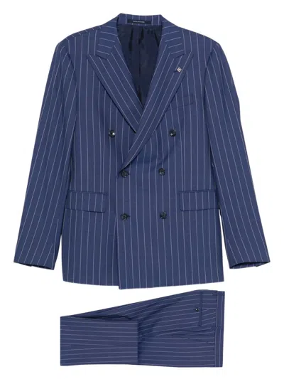 Tagliatore Double-breasted Tailored Suit With Unique Pattern In Blue
