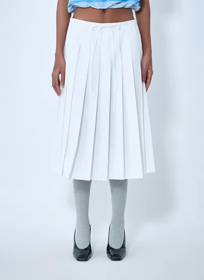 Prada Drawstring Pleated Midi Skirt In White