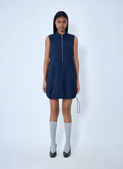 Prada Poplin Mini Dress Sleeveless Drawstring Hem In Blue