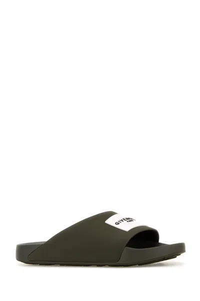 Givenchy Label Slide Flat Mules In Rubber In Green