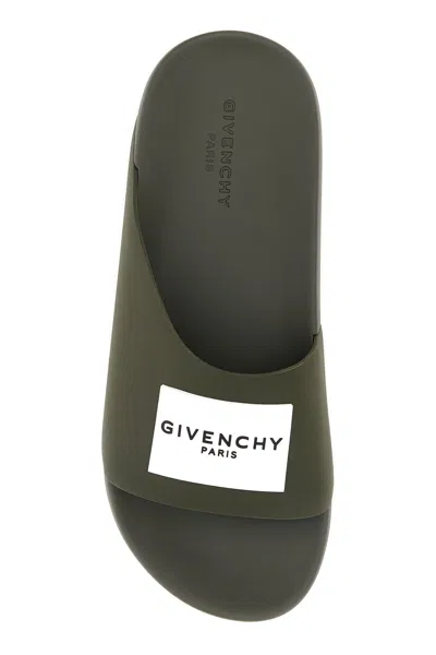 Givenchy Label Slide Flat Mules In Rubber In Green