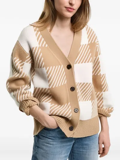 Gant Checked-pattern Button-fastening Cardigan In Brown