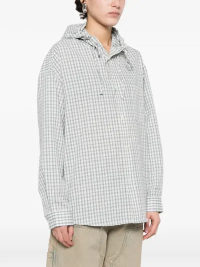 Dunst Hooded Checked-pattern Shirt In Blue