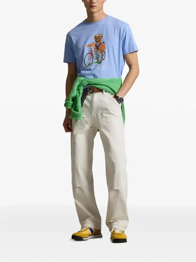 Polo Ralph Lauren Short Sleeve Jersey Knit Novelty Summer Bear Tee In Blue