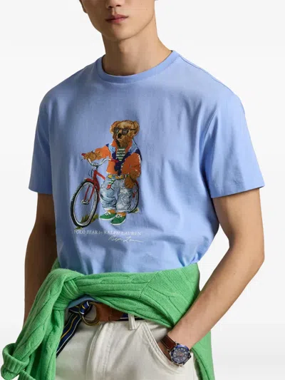 Polo Ralph Lauren Short Sleeve Jersey Knit Novelty Summer Bear Tee In Blue