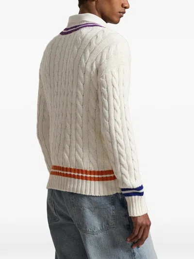 Polo Ralph Lauren Mens Cream Combo Crest-embroidered Cable-knit Cotton And Linen Jumper Xl In White