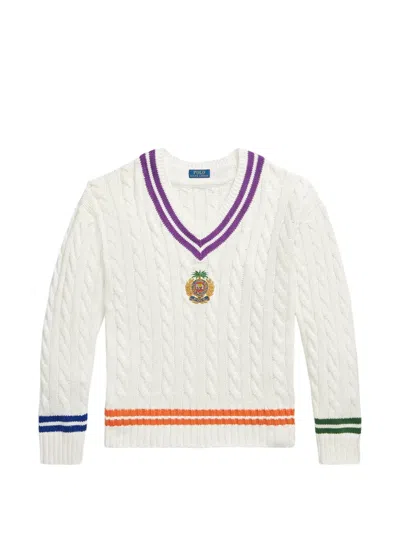 Polo Ralph Lauren Mens Cream Combo Crest-embroidered Cable-knit Cotton And Linen Jumper Xl In White